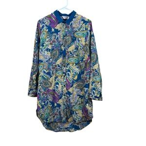 Louche London Navy  Byron‎ Shirt Dress Dress Paisley Long Sleeve NWT